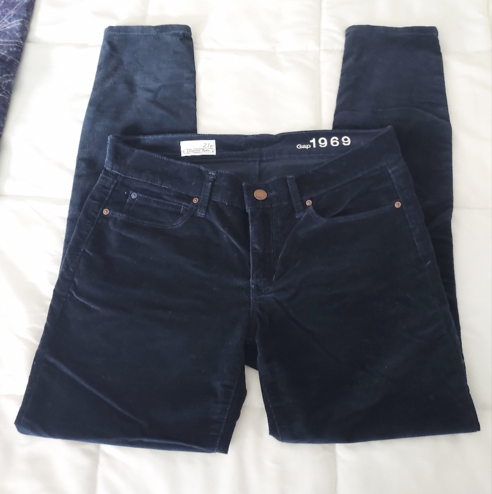 EUC Gap blue velvet legging jean, 27 petite